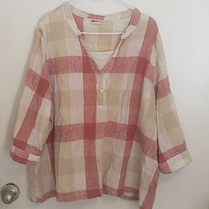 🌼3 for 22🌼4X Red, Beige, White Gingham Shirt